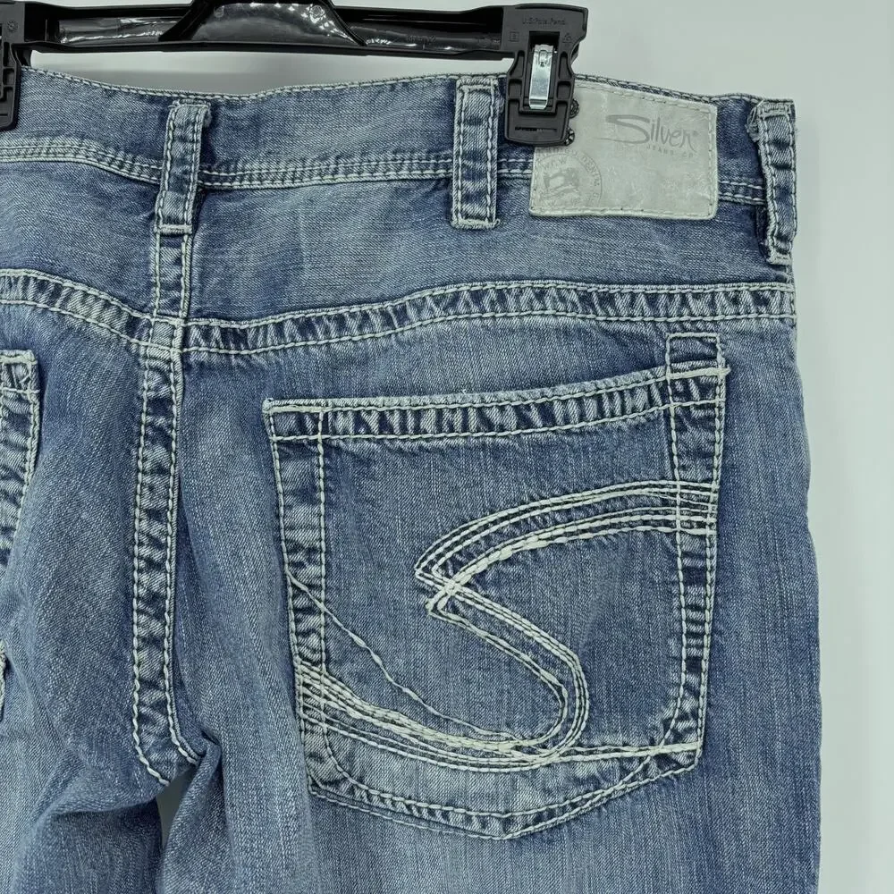 Silver Jeans Gordie 40x30 (Act 40x29) Straight Leg Blue Jean Denim Distressed